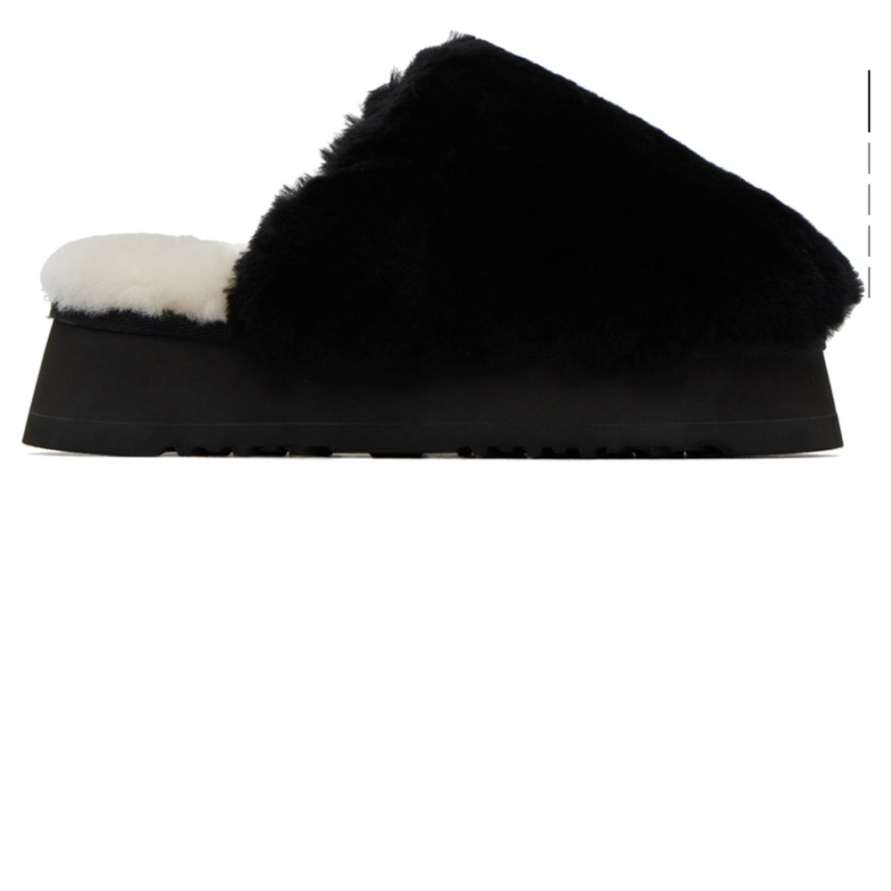 Women's Black and White Fur Platform Slippers